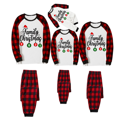Christmas Family Matching Family Pajamas Set - White Top, Red Pants, Plaid