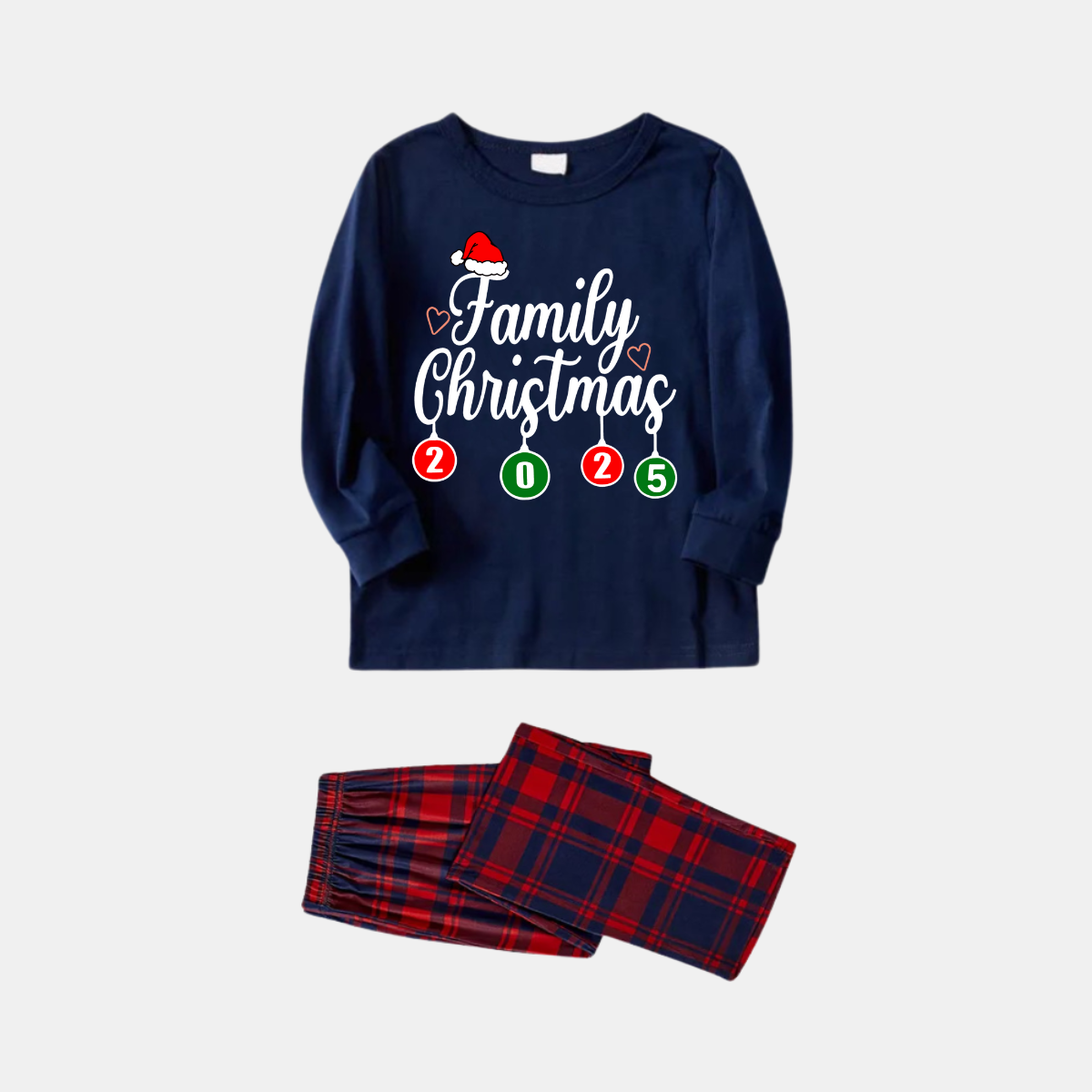 "Family Christmas 2025" Letter Printed Red and Blue Plaid Christmas Matching Pajamas