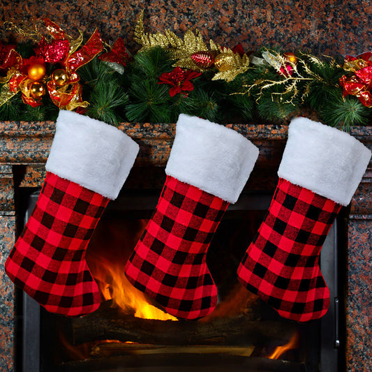 Christmas Hotel Living Room Decoration Black and Red Plaid Christmas Socks 3PCS