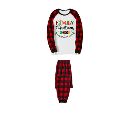 Christmas Gnomes Hanging with my Gnomies Family Pajamas Set - White Top, Red Plaid Pants, Red Plaid Sleeves, Gnome Print