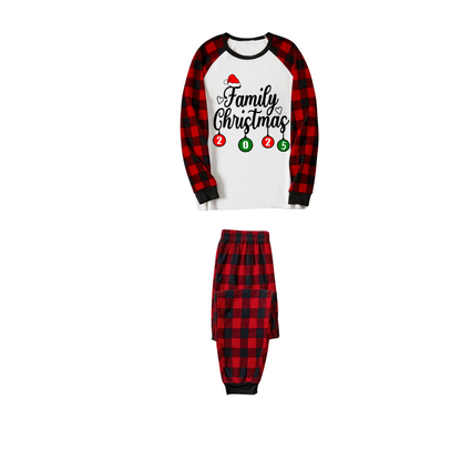 Christmas Family Matching Family Pajamas Set - White Top, Red Pants, Plaid