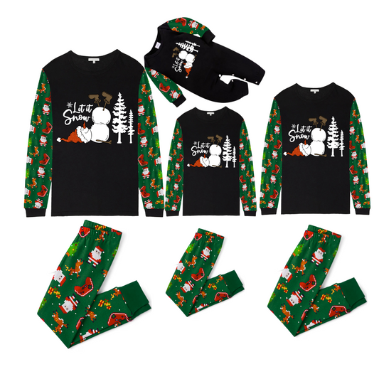 Let It Snow Family Christmas Pajamas - Black & Green Santa Print