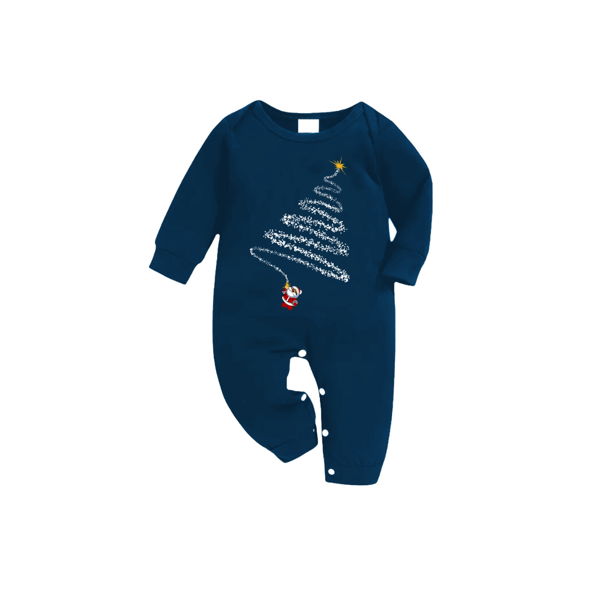 Childish Santa Claus and Christmas Tree Patterns Blue Long Sleeve Top With Blue&Green Plaid Family Matching Pajamas and Nightgown