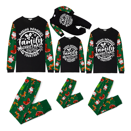 Making Memories Family Christmas Pajamas - Black & Green Santa Print