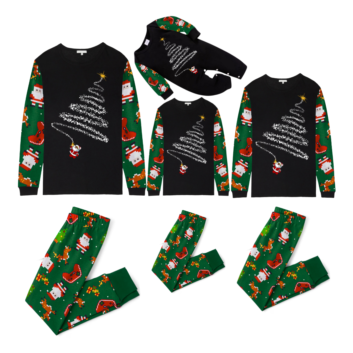 Santa¡¯s Christmas Tree Pajama Set with Fun Holiday Prints