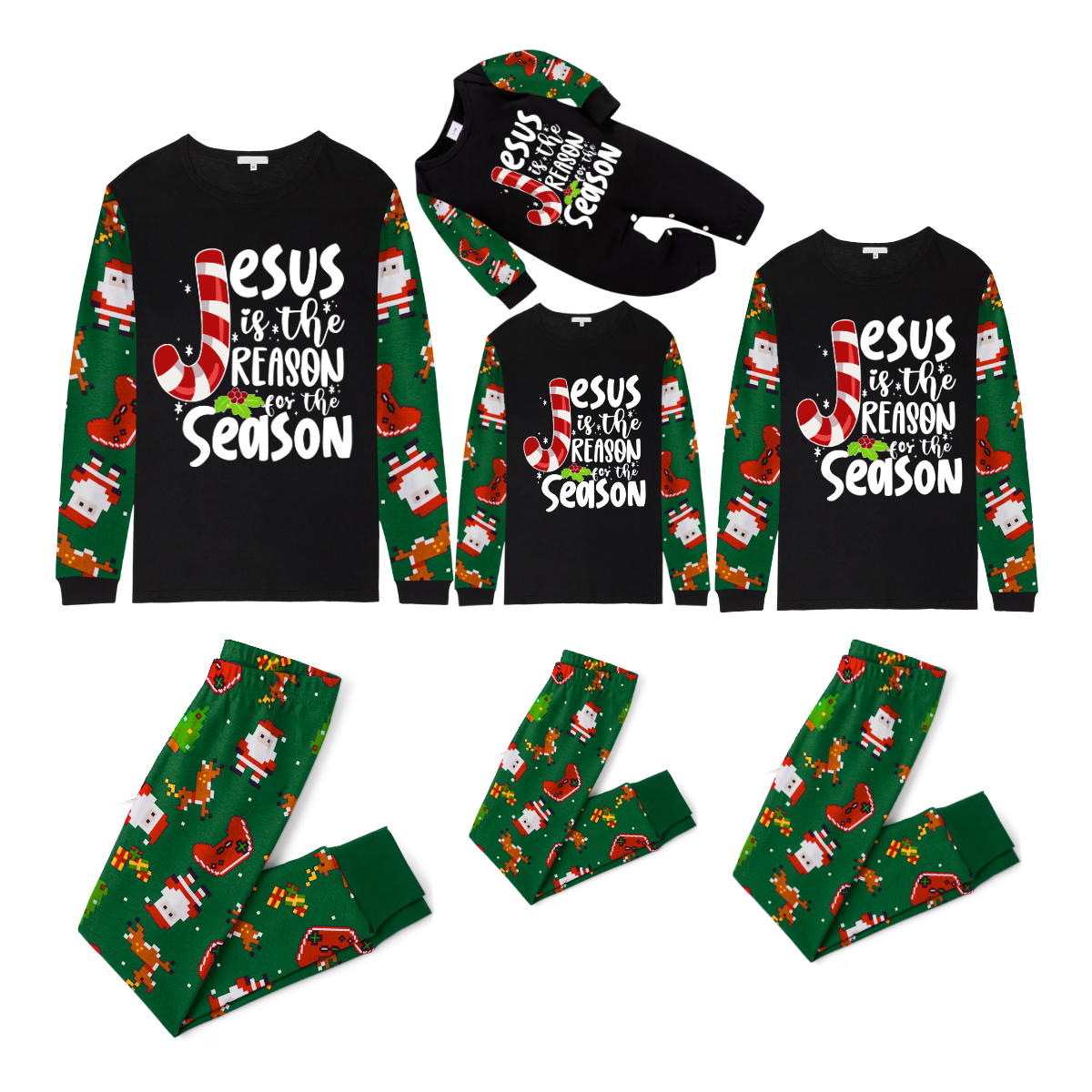 Santa's Christmas Cheer Pajama Set with Gingerbread and Candy Cane Design