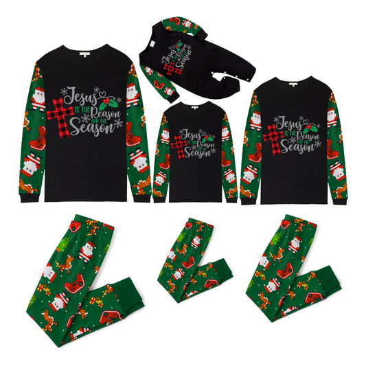 Matching Family Christmas Pajamas  Jesus Is the Reason, Green Santa Print