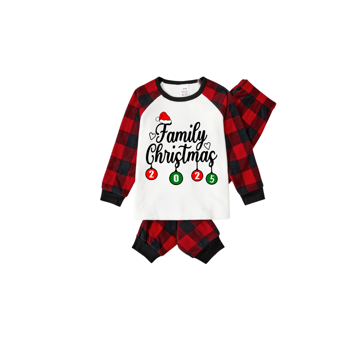 Christmas Family Matching Family Pajamas Set - White Top, Red Pants, Plaid