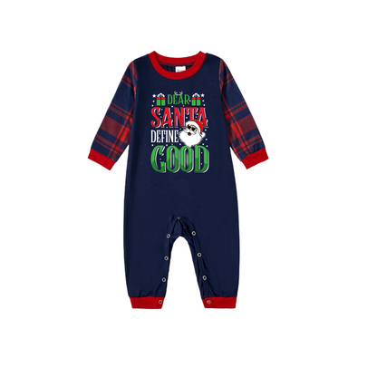 "Dear Santa Define Good" Slogan Printed Red and Blue Plaid Christmas Matching Pajamas