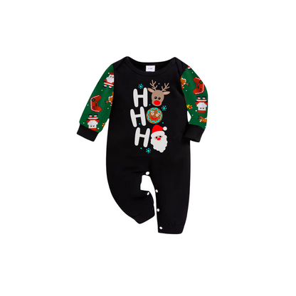 HO HO HO Christmas Pajama Set with Santa, Reindeer, and Gingerbread in Green