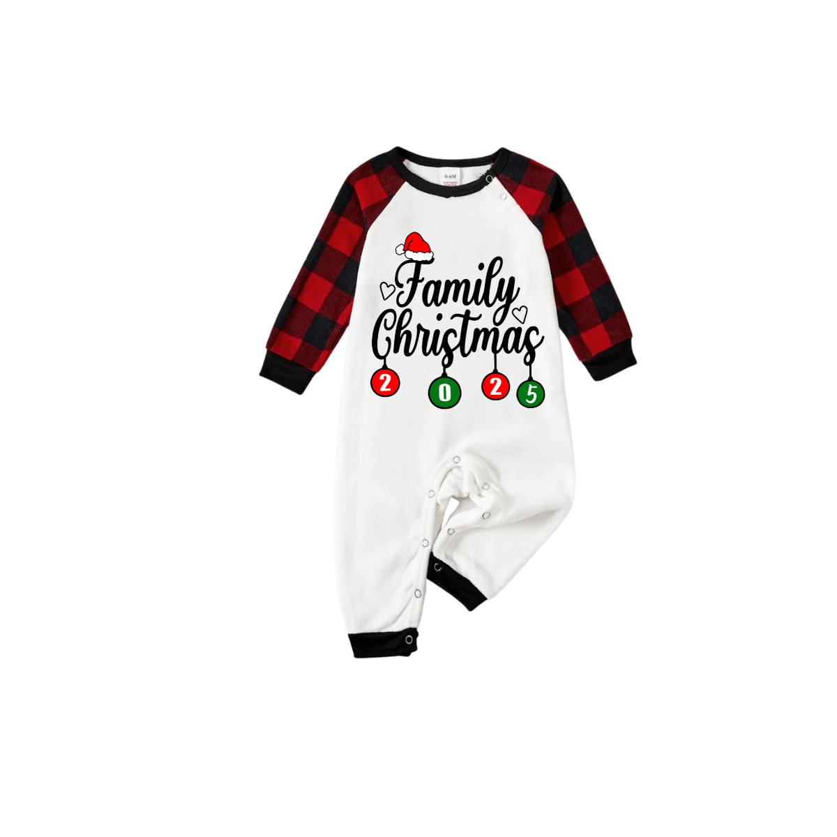 Christmas Family Matching Family Pajamas Set - White Top, Red Pants, Plaid