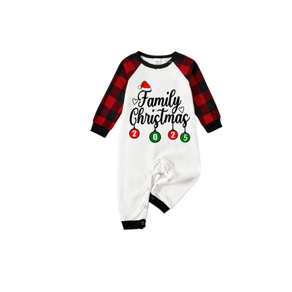 Christmas Family Matching Family Pajamas Set - White Top, Red Pants, Plaid