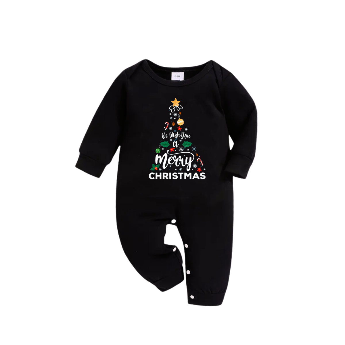 "We Wish You a Merry Christmas" Printed Pattern Black Long Sleeve Top with Red & Green Plaid Pants Family Matching Pajamas