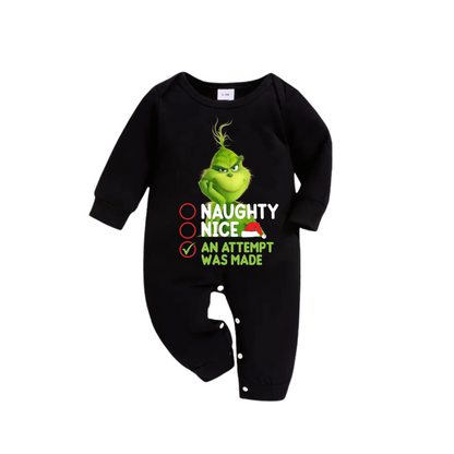 Cute Cartoon Pattern and Slogan Text Printed Black and Green Plaid Christmas Matching Pajamas