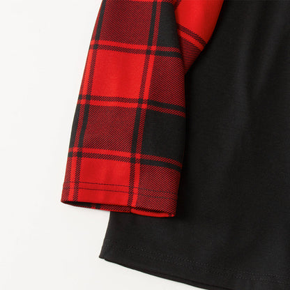 Christmas Tree & "2025 Making Memories Together" Patterned Contrast top and Black & Red Plaid Pants Family Matching Pajamas Set