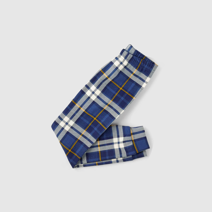 Christmas Family Matching Pajamas-Blue Raglan Top Blue Plaid Pants Pjs Set with Gnome and "Hanging With My Gnomies" Print