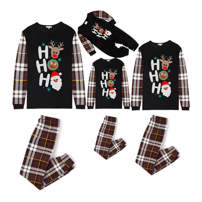 HO HO HO Christmas Pajama Set with Santa, Reindeer, and Gingerbread in Plaid