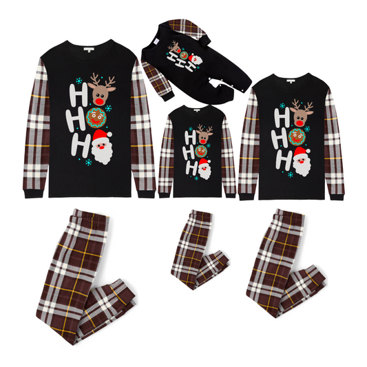 HO HO HO Christmas Pajama Set with Santa, Reindeer, and Gingerbread in Plaid
