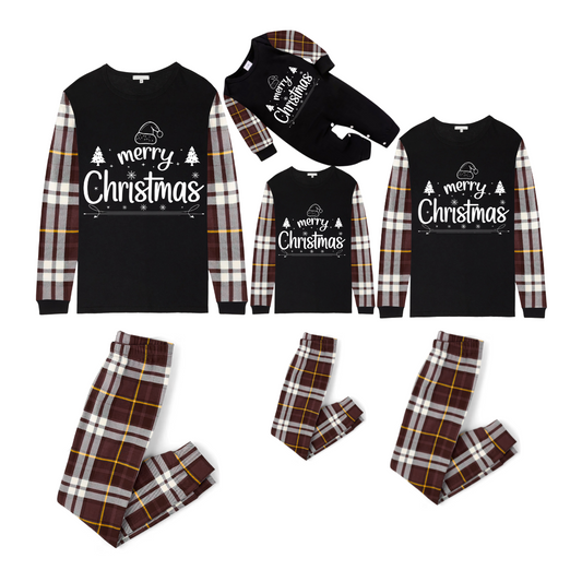 Chalkboard Merry Christmas Pajamas - Brown Plaid Edition