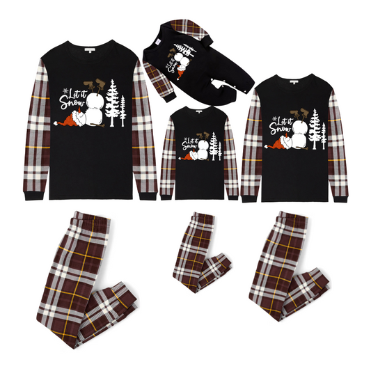 Let It Snow Family Christmas Pajamas - Black & Brown Plaid
