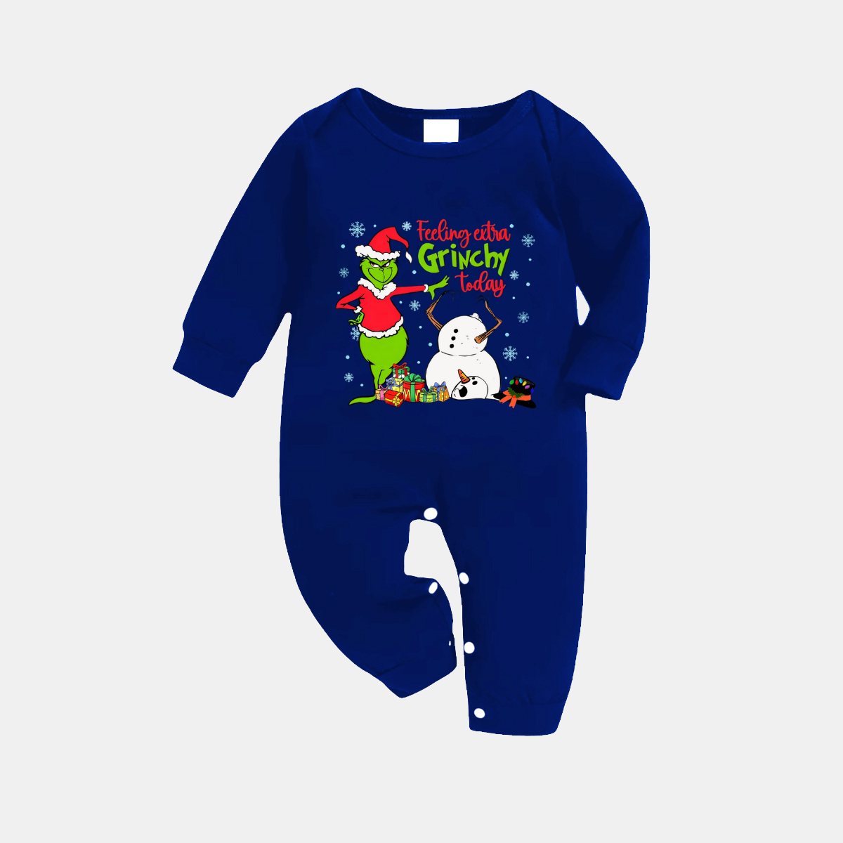 Navy & White Plaid Christmas Pajamas Set With Grinch and Snowman Print