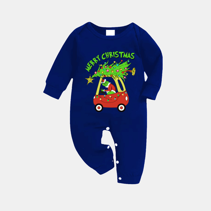 Navy & White Plaid Christmas Pajamas Set With Grinch and Christmas Tree Print