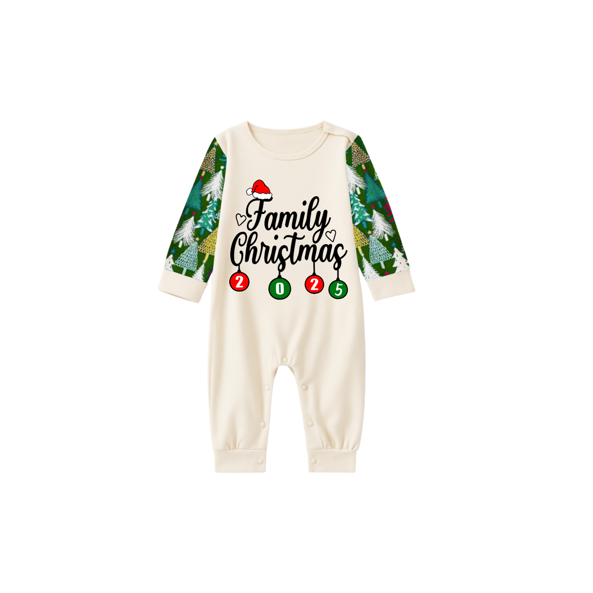 Christmas Tree Print Family Matching Family Pajamas Set - White Top, Green Pants, Tree Pattern