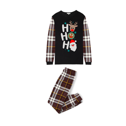 HO HO HO Christmas Pajama Set with Santa, Reindeer, and Gingerbread in Plaid