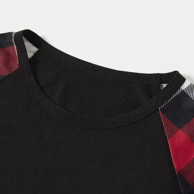 Christmas Tree & "2025 Making Memories Together" Patterned Plaid Sleeve Contrast Tops and Red & Black & White Plaid Pants Family Matching Pajamas Set With Dog Bandana