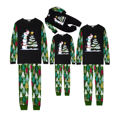 Christmas Pajamas Set with Snowman & Christmas Tree Print