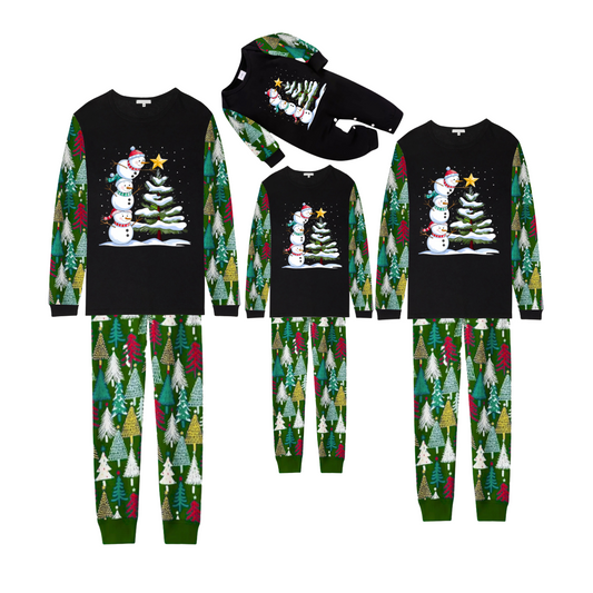 Christmas Pajamas Set with Snowman & Christmas Tree Print