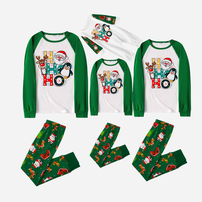 Joyful Green Raglan Top Christmas Pajamas Set With "HO HO HO" Pattern Print
