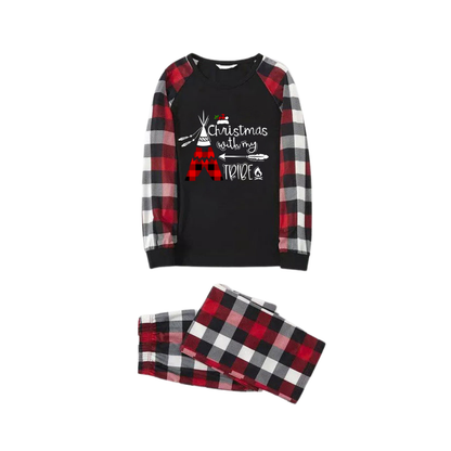 "Christmas With My Tribe" Pattern Ⅱ - Red&Black&White Plaid  Matching Pajamas