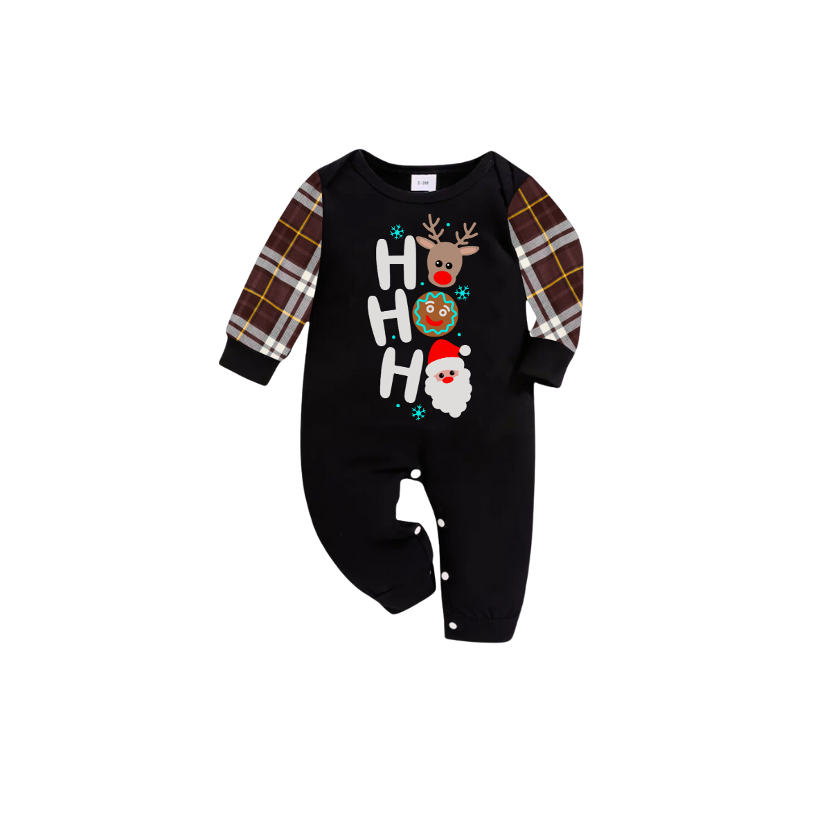 HO HO HO Christmas Pajama Set with Santa, Reindeer, and Gingerbread in Plaid