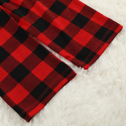 Christmas Family Christmas 2025 Letter Print Patterned Contrast Black top and Black & Red Plaid Pants Family Matching Pajamas Set