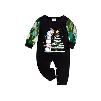 Christmas Pajamas Set with Snowman & Christmas Tree Print