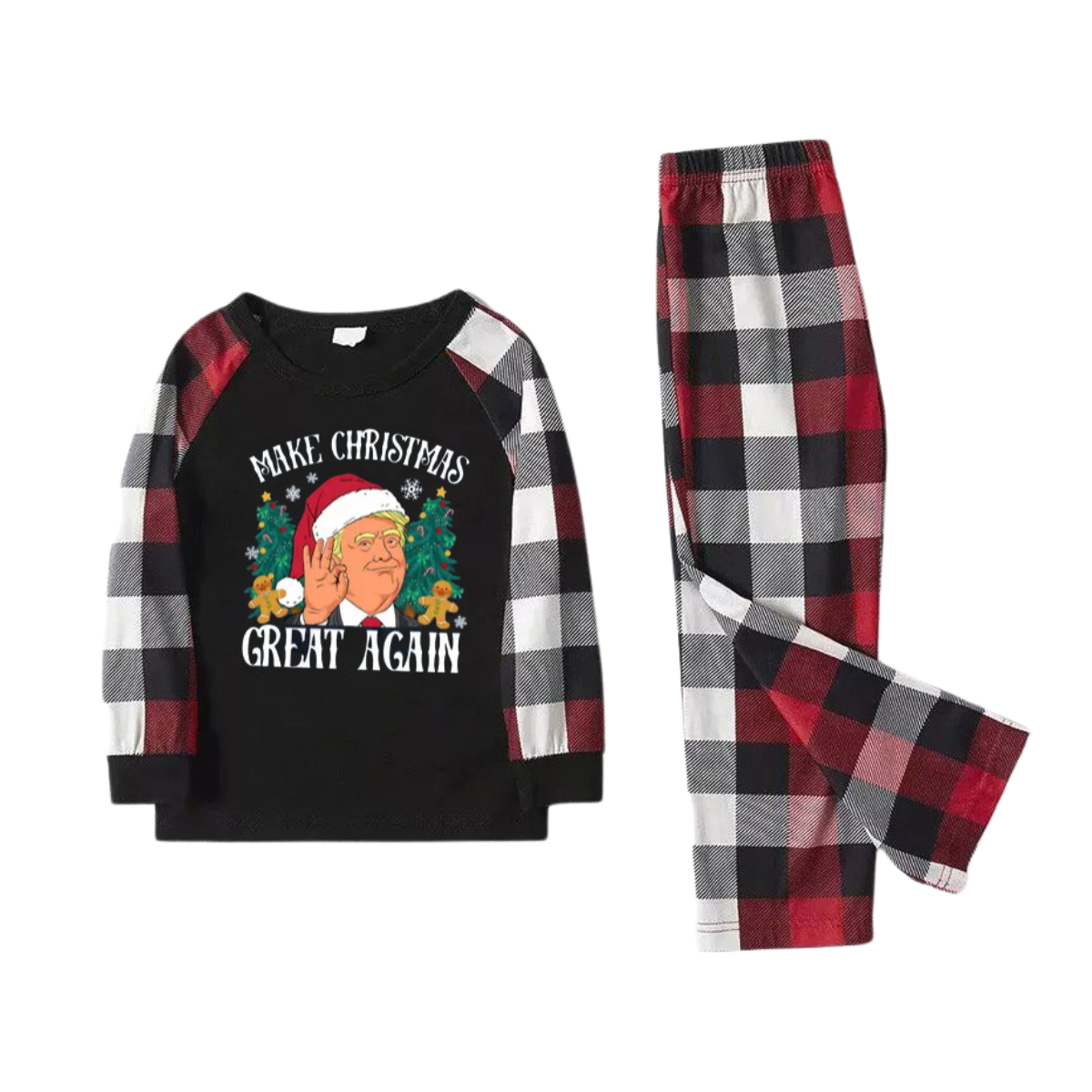 "MERRY CHRISTMAS GREAT AGAIN" Letter Printed Red&Black&White Plaid Family Pajamas Sets