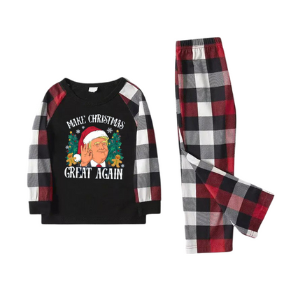 "MERRY CHRISTMAS GREAT AGAIN" Letter Printed Red&Black&White Plaid Family Pajamas Sets