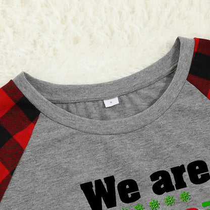 Christmas We are Family 2024 Letter Print Black & Red Plaid Family Matching Grey Pajamas With Dog