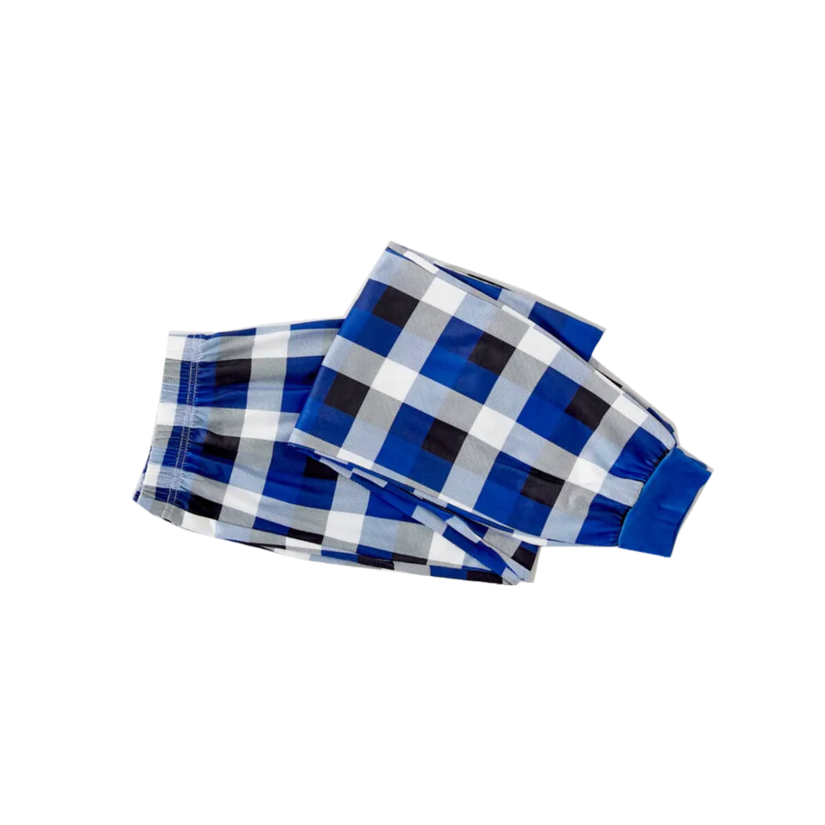 "Let it Snow" Text and Snowman Printed  Blue and White Plaid Family Matching Pajamas