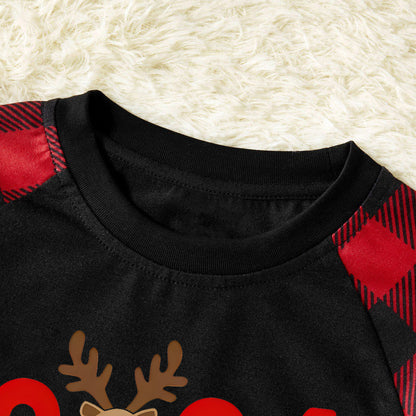 "2025 Family Christmas" Moose Letter Prints Black & Red Plaid Family Matching Black Pajamas