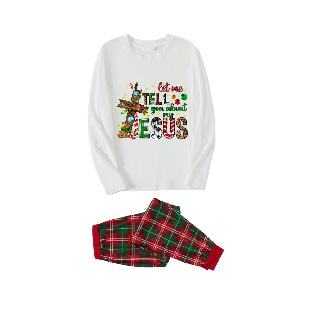“Let Me Tell You About My Jesus” Printed Red and Green Plaid Christmas Pajama Set