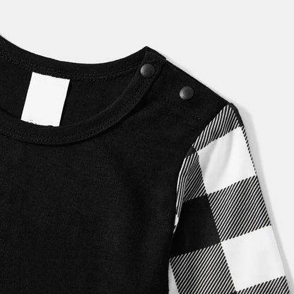 Black and White Plaid Christmas Pajamas Set With "2025 Merry Christmas" Text Print