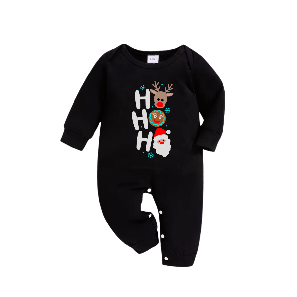 Christmas "HO HO HO" Text Print Black Long Sleeve Top with Green and Black Plaid Family Matching Pajamas
