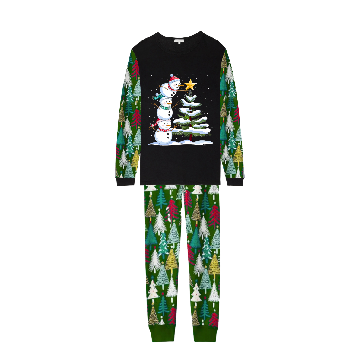 Christmas Pajamas Set with Snowman & Christmas Tree Print