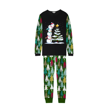 Christmas Pajamas Set with Snowman & Christmas Tree Print