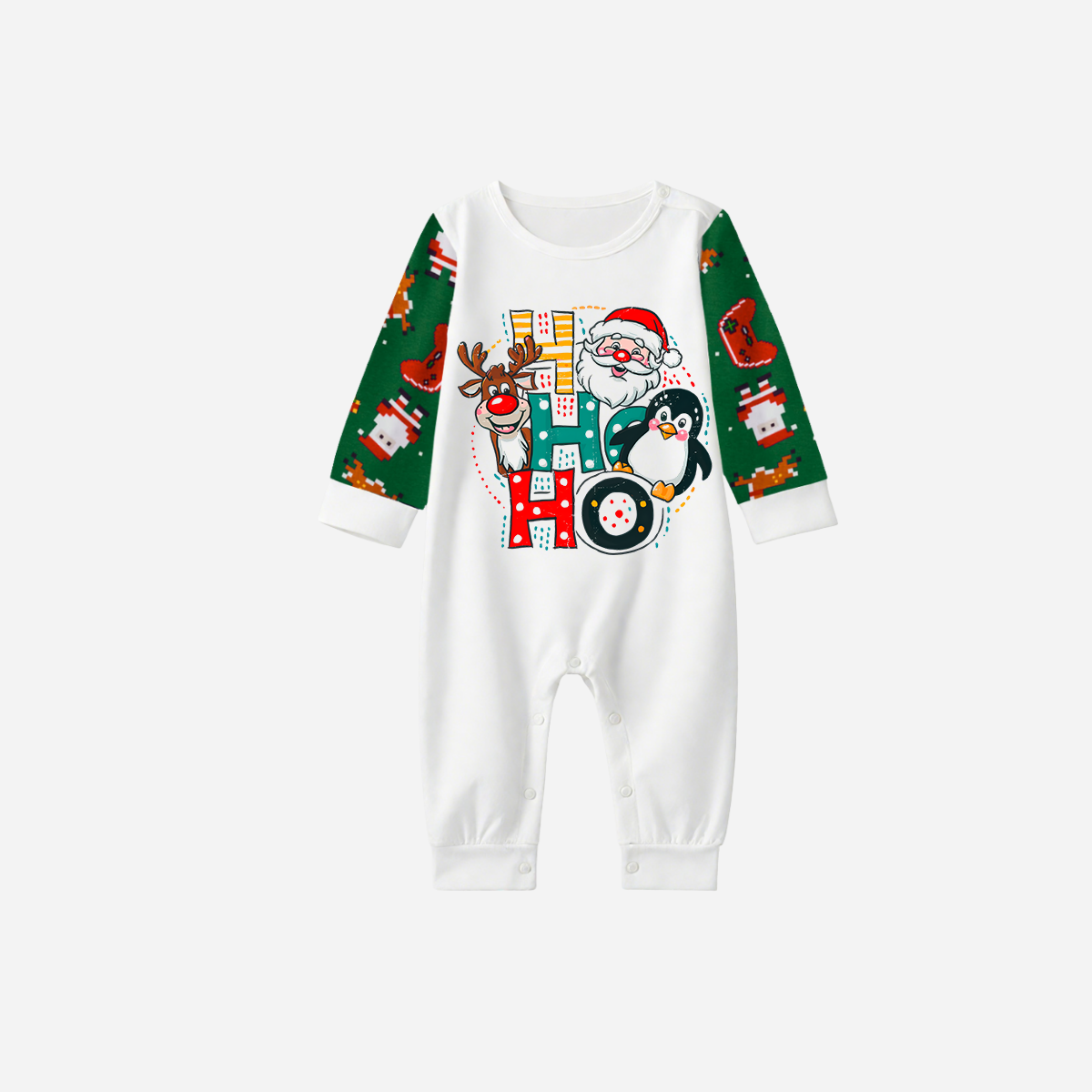 Joyful Green Raglan Top Christmas Pajamas Set With "HO HO HO" Pattern Print