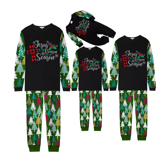 Matching Family Christmas Pajamas Jesus Is the Reason, Christmas Tree Pattern
