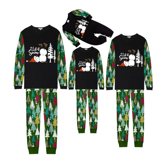 Let It Snow Family Christmas Pajamas - Green Tree Print