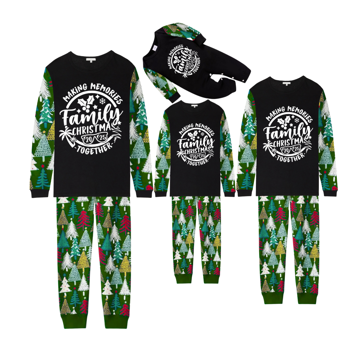 Making Memories Family Christmas Pajamas - Black & Christmas Tree Print